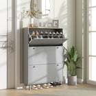 HOMCOM Shoe Cabinet with 3 Flip Drawers for 24 Pairs - Grey-Adjustable shelves fit shoes of varying sizes