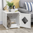 PawHut Cat Litter Box Enclosure End Table - White-Door hole on the front panel allows your cat to enter easily 