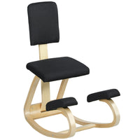 HOMCOM Ergonomic Rocking Wood Kneeling Chair with Backrest for Improved Posture - Black-Improves posture, prevents hunchback, relieves back and lumbar pain
