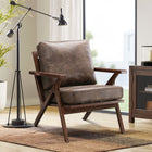 Ebello Joichiro 29.5" Wide Solid Wood Frame Upholstered Mid Century Modern Retro Armchair Accent Chair - Dark brown-Foam fill throughout the cushions creates a comfortable seat