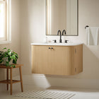 Modway Zia 30" Wall-Mount Bathroom Vanity with Marble Sink - Natural-8" Widespread Faucet Holes