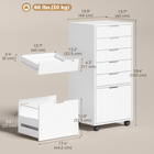 HOMCOM 6 Drawer Vertical Filing Cabinet with Lockable Wheels - White-The 18.9" W x 15.7" D top surface is suitable for placing a printer 