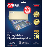 Avery White Rectangle Labels with Easy Peel, 2/3" x 1-3/4", for Laser/Inkjet Printer, 600 Pack (8995)- 2/3" x 1-3/4, White