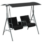 Outsunny 2-Person Porch Swing with Adjustable Canopy - Table & Storage Bag-Outdoor porch swing with canopy and stand for your convenience
