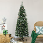 HOMCOM 6' Snow-Dipped Artificial Christmas Tree with Auto Open - Green-Pencil shape ideal for small rooms or entryways 