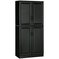 HOMCOM 71" H Kitchen Pantry Cabinet with 4 Hinged Doors and Adjustable Shelves - Black-Features raised door panels in solid colour adding modern simplistic beauty to your home 