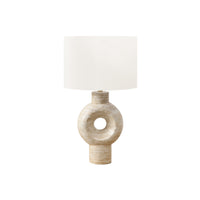 Monarch Specialties 28" H Contemporary Table Lamp - Beige Resin / Ivory / Cream Shade-Add modern flair to your interior with this stunning 28"h table lamp featuring a stylish beige resin base resembling travertine stone with a circular cut-out and a soft ivory fabric shade, perfect for adding a trendy accent to your living room, bedroom, or office