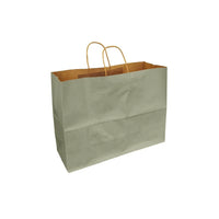 Eddie's 100% Recycled Kraft Shopper Paper Bag - 16" L x 6" W x 12" D - Silver Pewter - 250 Pack-16" x 6" x 12"