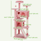 PawHut 54" Cat Tree Tower with Scratching Posts and Condos - Pink-Condos and a bed provide a cozy hideaway for naps 