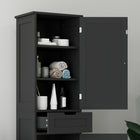 HOMCOM Tall Bathroom Storage Cabinet with Doors, Drawer and Adjustable Shelf - Black-Elevated base prevents water damage from bathroom spills