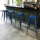 Flash Furniture Commercial Grade 30" High Backless Distressed Antique Metal Indoor-Outdoor Barstool - Blue-Backless Design