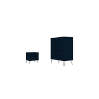 Manhattan Comfort Rockefeller Mid-Century Modern Tall Dresser and Nightstand Set - Tatiana Midnight Blue-Mid-Century Modern Tall Dresser and Nightstand for Bedroom Use.
