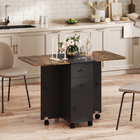 HOMCOM Rolling Drop Leaf Folding Dining Table with Drawers & Storage Cabinet for 4-6 - Rustic Brown and Black-Fold into a small, compact unit to save space when not in use