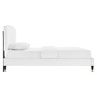 Modway Alessi Performance Velvet Queen Platform Bed with Wood Legs and Gold Metal Sleeves - White-Wood Slat Support System