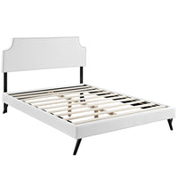 Modway Corene Vinyl Queen Platform Bed with Round Splayed Legs - White-Fine Vinyl Upholstery