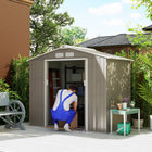 Outsunny Garden Storage Shed with Foundation Kit and Double Doors - 7' x 4' - Distressed Light Brown-Heavy duty construction with reinforced ridged walls and a foundation kit 