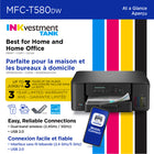 Brother INKvestment Tank MFC-T580DW Wireless Inkjet All-in-One Printer - Colour - Up to 3 Years of In-Box Ink-Connect with your printer via wireless network or USB