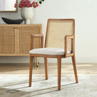 Modway Monarch Wood and Rattan Dining Armchair - Honey/Natural/Heathered Weave Ivory-Fabric Upholstered Seat