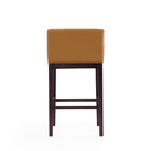 Manhattan Comfort Kingsley 21" Mid-Century Modern Faux Leather Upholstered Bar Stool - Camel and Dark Walnut - 2 Pack-Includes Gold Metal Footrest