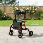 HOMCOM Foldable Rollator Walker with Seat - Red-Dual braking system ensures reliable control for safe slowing and parking 