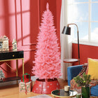 HOMCOM 6' Tall Pencil Artificial Christmas Tree with Steel Base - Pink-Flame retardant branches enhance safety 