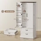 HOMCOM 72" H Kitchen Pantry Cabinet with LED Light and Door Shelves - White-Classic farmhouse design with elegant details enhances your home's aesthetic appeal 