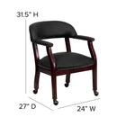 Flash Furniture Top Grain Leather Conference Chair with Accent Nail Trim & Casters - Black-Upholstered Straight Arms with Brass Nail Accents
