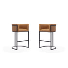 Manhattan Comfort Cosmopolitan 23.7" Mid-Century Modern Faux Leather Upholstered Bar Stool - Camel and Black - 2 Pack-Mid-Century Modern Barstool with Backseat Perfect for Bar and Kitchen Use. Set of 2