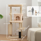 PawHut 52" Cat Tree with Scratching Posts, Bed and Condo - Beige-Particleboard and sisal construction ensures durability 