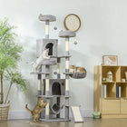 PawHut 76" Large Cat Tree Tower with Scratching Posts - Light Grey-Dual hammocks offer your cats different lounging options for relaxation 