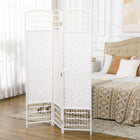 HOMCOM 3 Panel Wave Fiber Freestanding Room Divider for Home Office - White-It features a diamond woven fibre design paper panel in a natural tone
