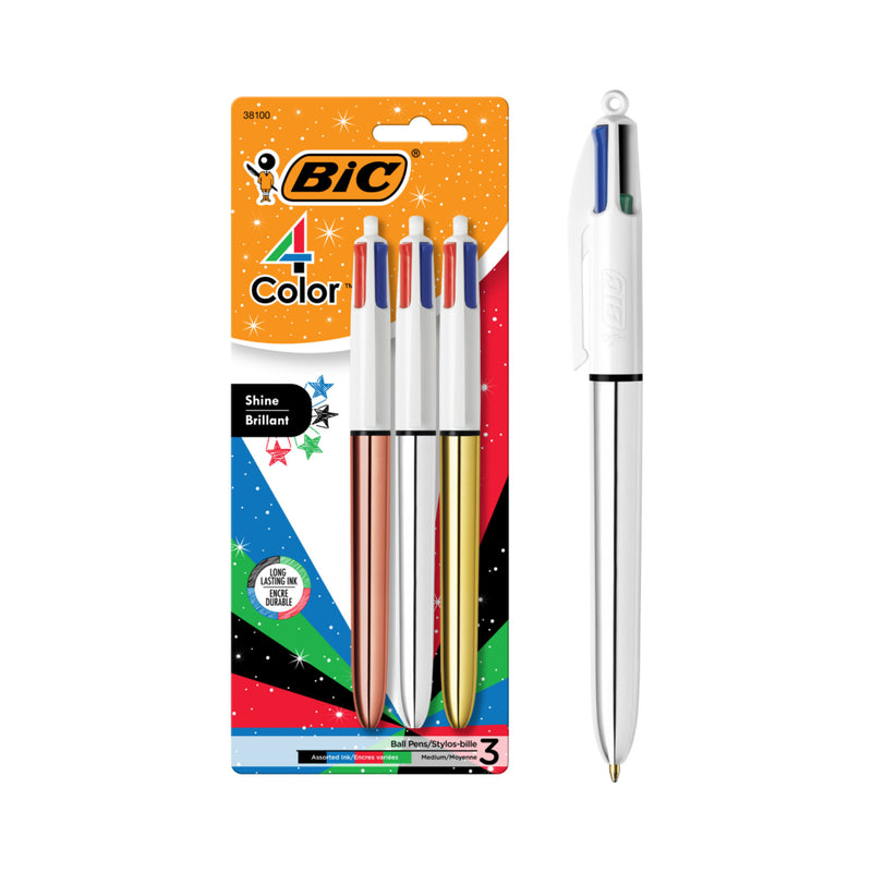 BIC 4-Colour Shine Ballpoint Pens Retractable Assorted