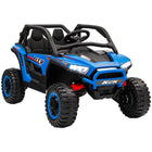 Qaba 2 Seater 24V 7AH Ride on Truck w/ Spring Suspension - Blue-Spacious seats accommodate two kids comfortably 