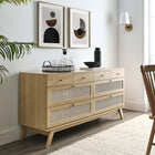 Modway Soma 8-Drawer Dresser - Oak-Natural Rattan Weave