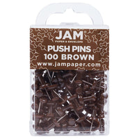 JAM Paper Colourful Push Pins - Chocolate Brown - 100 Pack-Plastic Head Thumb Tacks | Colour: Chocolate Brown
