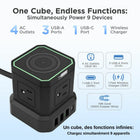 Uncaged Ergonomics Wireless CUBE Power Strip - 4AC - Wireless Charging - Surge Protected - 10 ft cable - Black-1 Fast Wireless Charger (15W)