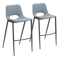 Zuo Desi Armless Barstool - Azure Grey - Set of 2-Stackable for space saving storage