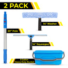 Gritt Commercial Pro Window Cleaning Kit - 14" Squeegee and Washer - 20" Pole Handle - 3 Gallon Bucket - 2 Pack-Tools easily attach to the included 20" Pole