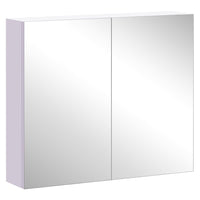 HOMCOM Wall Mount Medicine Cabinet with Mirror and Two Doors - Light Lilac-Wall-mounted design, takes up little space  