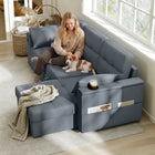 HOMCOM Pull Out Sleeper Sofa Bed with USB Ports and Chaise Storage - Dark Grey-Suitable for home, rental, dorm, or home office, maximizes every square meter