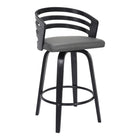 Armen Living Jayden 26" Counter Height Swivel Bar Stool in Grey Faux Leather & Black Wood-It can be tough crafting the perfect seating option for our customers, we are always thinking of the most unique ideas for the best user experience. Providing these features is one way we can do this and help exceed your expectations. The wonderful full 360-degree swivel function allows for maximum mobility. The smooth glide swivel function allows you to change directions with ease, making this your new favorite seat i