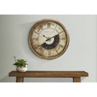 Monarch Specialties Clocks 30" Round Oversized Wall Clock - Antique Gold -This large oversized analog clock has easy to read, printed roman numeric markings against a vintage backdrop with a peak at the functioning gears, and a quartz movement for accurate timekeeping