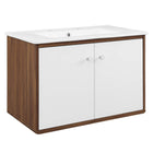 Modway Transmit 30" Wall-Mount Bathroom Vanity - Walnut/White-Assembly Required
