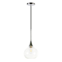 Hudson&Canal Ida 9.5" Wide Pendant with Glass Shade - Polished Nickel/Clear-Mid-century modern design for your entryway, foyer, or kitchen