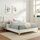 Modway Yasmine Channel Tufted Performance Velvet Full Platform Bed with Gold Metal Legs - White-Bed Frame Weight Capacity: 800 lbs