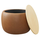 Modway Perla Round Vegan Leather Storage Ottoman - Tan-Fully Assembled