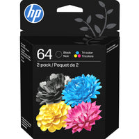 HP 64 Tri-color & Black Original Ink, 2 Pack (X4D92AN#140)-Colours: Black, Tri-Colour