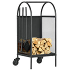 Outsunny 15" Firewood Rack with Wheels - Tools - Wood Storage Rack - Black-Keeps wood clean, dry, off the ground and mess-free