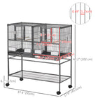 PawHut 40" H Divided Rolling Bird Cage with Removable Metal Tray and Storage Shelf - Dark Grey-Pet-friendly design ensures birds don't get caught on or stuck in between bars 
