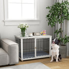 PawHut 35.4" W Dog Kennel End Table with Washable Cushion and Adjustable Feet - Grey-Large entrance makes it easy to enter and exit 